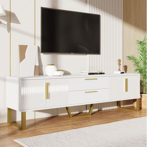MEUBLIV meuble TV 170x40x53,5 cm blanc – portes, tiroirs, finition haute brillance (1/5)
