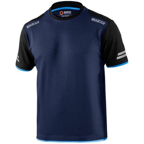 Sparco t-shirt tech Tucson TG M blu marine/azzurro mezze maniche effetto pique' con strisce riflettenti spalle rinforzate e logo maglia in cotone e poliestere blu marine + azzurro M