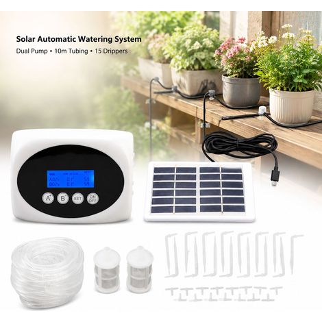 Toivize-Arroseur Automatique 3W - Double Pompe - Solaire - Noir - 10m 15 Goutteurs - Jardin Balcon Plantes (1/4)