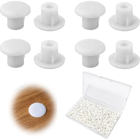 500 Pièces Cache Trou Meuble Blanc, Cache Trou Percage 5mm, Bouchons Plastique Caches Vis Capuchons Protection Trous Perçage pour Étagères Armoires Placards Bibliothèques Bois Bouchons Mobilier (1/5)