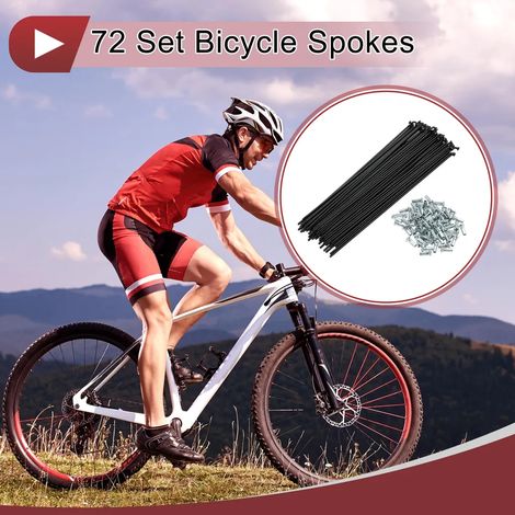 72 jeux de rayons de vélo 12G, rayons de roue de 216 mm, acier au carbone, noirs (1/4)