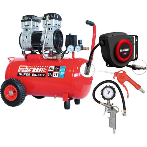 PRODIF Pack Compresseur Super Silent SIL850 50L 2CV + Enrouleur EN 10 + Soufflette + Poignée de Gonflage (1/5)