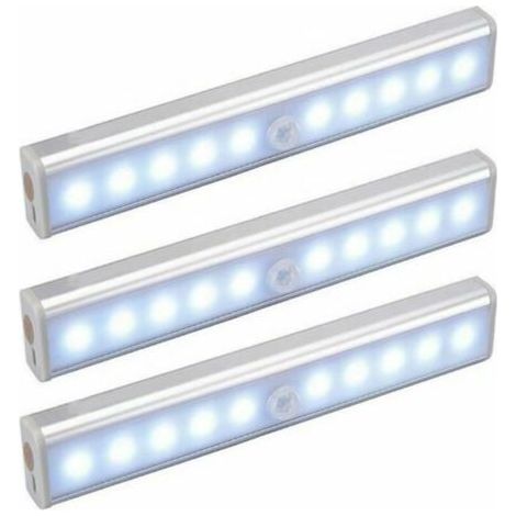 Paquete de 3 luces LED de 10 LED, inalámbricas, recargables por USB, magnéticas, con sensor de movimiento portátil, ideales para armarios, como luz de emergencia, luz nocturna infantil o luz auxiliar. (1/4)