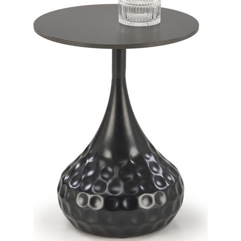 Guéridon noir avec pied design en métal et plateau aspect marbre Young (1/4)