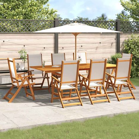 Juego comedor de jardín 9 pzas madera maciza acacia y textileno