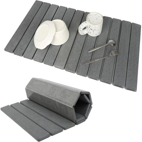 QORVA-Tapis de séchage de linge en pierre pour plan de travail de cuisine, super absorbant, adapté à tous les plans de travail, gris