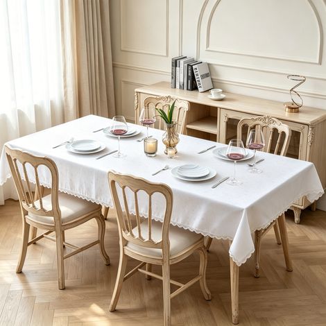Nappe rectangulaire imperméable et anti-tache 130x160- Nappe de table blanche enduite - scandinave style (1/5)