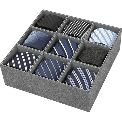 Schubladenorganizer, Aufbewahrungsbox mit 9 Fächern für Unterwäsche, Socken, Krawatten, Gürtel, faltbarer Stoff-Unterwäscheteiler (GRAU) (1/5)