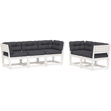 vidaXL Set Divani Giardino 5pz con Cuscini Bianco Legno Massello Pino (1/5)