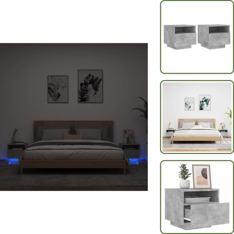 The Living Store Armoires de chevet avec lumières LED 2 pcs gris béton - Tables De Chevet - Meuble De Chambre - Luminaire Led - Lampe De Chevet - Décoration Intérieure
