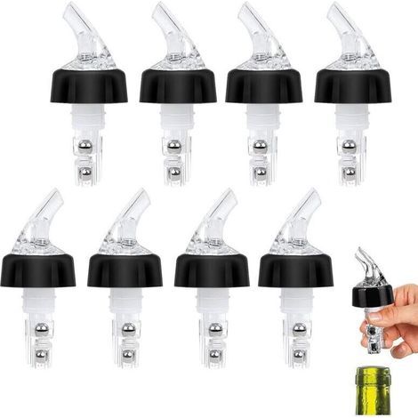 Lot de 8 becs verseurs à vin 3 cl, verres doseurs/becs verseurs à huile, becs verseurs pour vin, alcool, cocktails, spiritueux et huiles (transparents) (1/4)