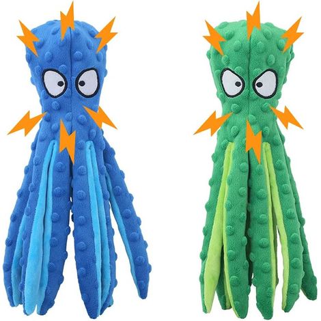 2 Pièces 32 cm Jouet pour Chien Qui , Jouet Chien Peluche Indestructible, Jouets à Couinement pour Chiens Chiot, Jouet Chien Interactif, Bleu + Vert