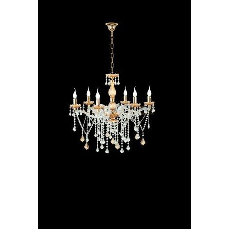 LAMPADARIO DAMASCO 6 LUCI AMBRA E ORO ATTACCO E14 D.75CM
