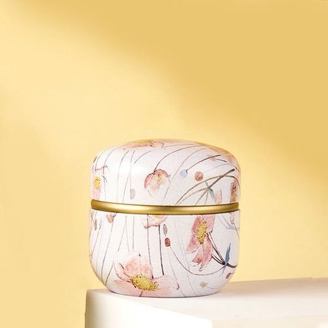 Boîte à thé ronde - Boîte à thé - Boîte à thé en métal - Style vintage - Petit pot de rangement - 8,5 × 8,5 × 8,5 cm - Blanc rosé - Fer blanc rosé (1/5)