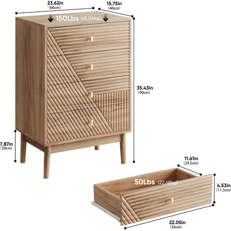 Commode 4 tiroirs moderne bois multifonction rangement coiffeuse adaptée salon chambre couloir couleur chêne.