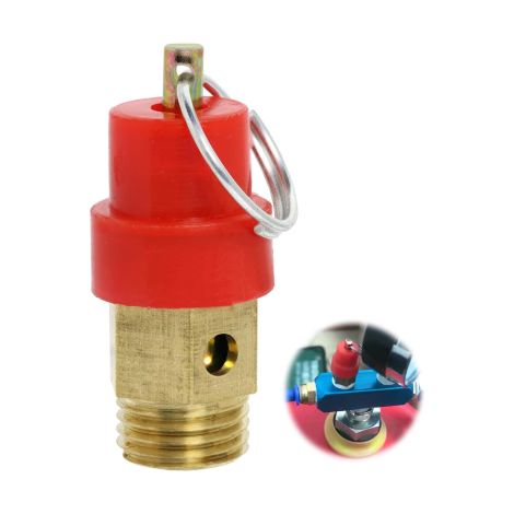 1 pièce ，Soupape de sécurité pour compresseur d'air avec limitation de pression G1/4 filetage extérieur 115 PSI pression de réglage rouge bouchon compresseur soupape de pression d'air