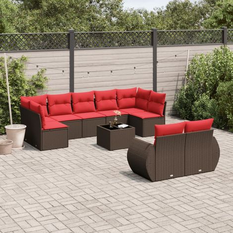 10-teiliges Gartensofa-Set mit Kissen, braun, Polyrattan (1/5)