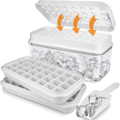 2 Moule à glaçons, 64 bacs, Silicone sans BPA, Couvercle pression, Récipient empilable, Pour cocktails et