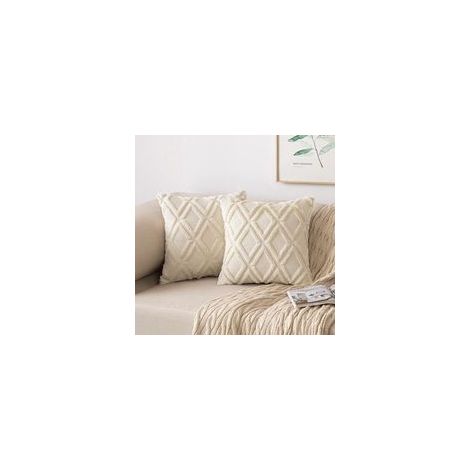 Lot de 2 housses de coussin, housses de coussin en laine, coussins en fourrure velours, coussins décoratifs bohème, 45 x 45 cm, beige (1/5)