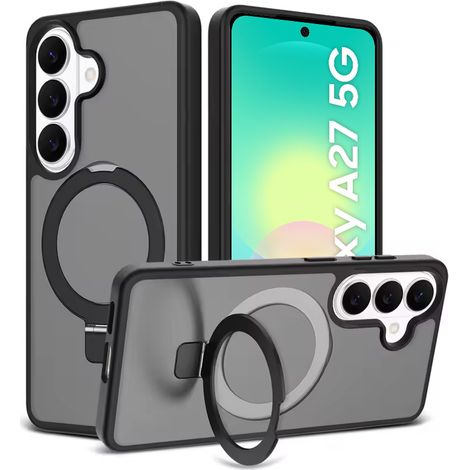 Custodia fumé per Samsung Galaxy A27 5G, custodia opaca con supporto, per MagSafe, cornice nera (1/5)
