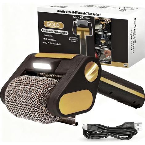 Brosse De Gril électrique, Nettoyeur De Barbecue Sans Fil 4000 mAh Avec Lumière Led, Rouleau électrique En Acier Inoxydable De 350 Tr/min, Brosse De Gril Rechargeable Pour Cuisine, Extérieur black (1/5)