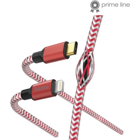 Hama USB-C auf Lightning Ladekabel 1,5m Nylon Rot (1/3)
