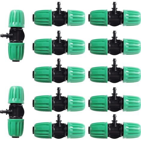 Raccords Tuyau Arrosage, 12 Pièces Raccords en Té Tuyau d'Irrigation de 1/2"(13-15mm) à 1/4"(4-6mm), Raccords pour Tuyaux d'Arrosage d'Irrigation pour Jardin Agriculture Arrosage Système (1/4)