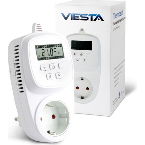 VIESTA® TH12 Steckdosenthermostat – Digital (230 V/3600 W) programmierbares Thermostat mit EEPROM-Speicher, Frostschutz, Wochenprogramm & Temperaturanzeige – für Heizungen & Elektrogeräte (1/5)