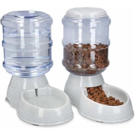 2X Distributeur Croquettes et Eau Accessoire pour Chat et Chien 2X Gamelle Automatique Nourriture pour Chat Chien Lapin Capacité 3,8L (1/5)