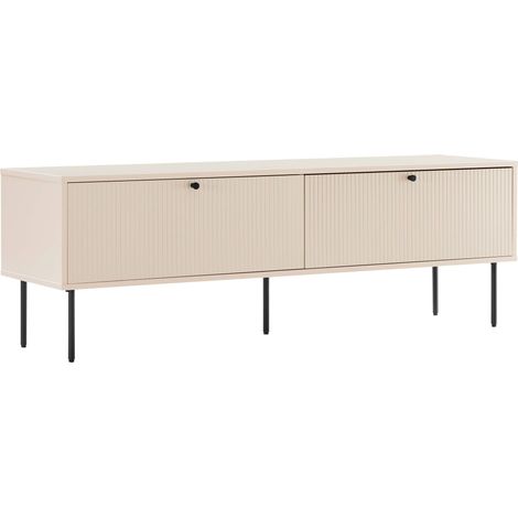 Meuble TV 2 portes en acier et MDF décor mélaminé 150 cm beige