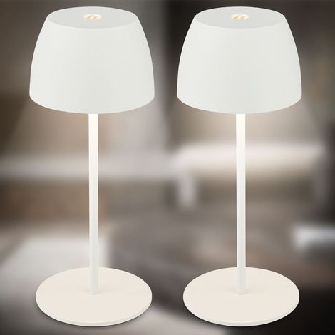 Briloner SERINA MINI Lot de 2 lampes LED de table sans fil, variateur tactile, recharge USB-C, IP44, blanc, Ø8x20 cm