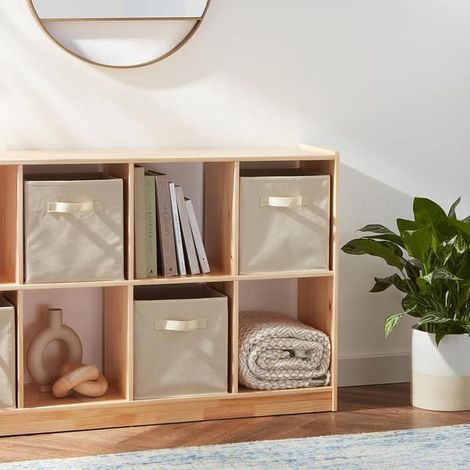 Set avec 6 hopfällbara förvaringskuber i tyg med handtag, 26,6 x 26,6 x 27,9 cm, enfärgad beige