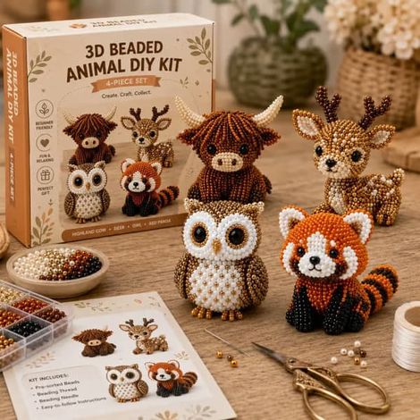 Kit de loisirs créatifs 3D en perles pour créer des animaux mignons. Kit de perles fait main pour adultes et adolescents. (1/5)