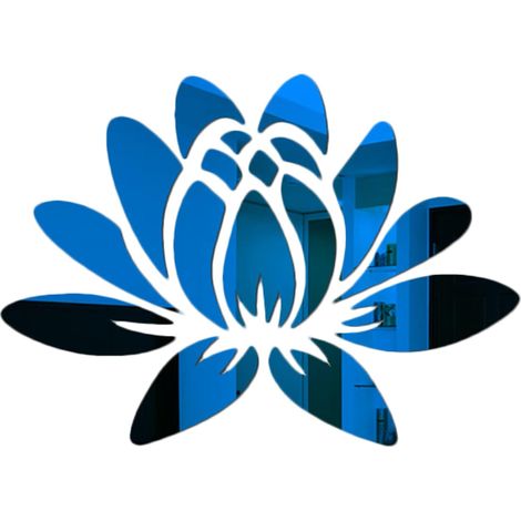 Sticker mural 3D en acrylique effet miroir, motif fleur de lotus, pour décoration de chambre, salon ou salle de bain, 35 x 25 cm, bleu