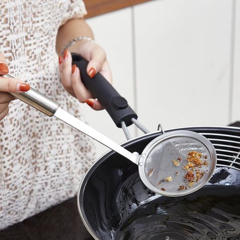 Cuillère séparatrice de graisse en acier inoxydable – Passoire alimentaire fine pour graisse, sauce et mousse, séparateur japonais à chaud pot avec un long manche (1/5)