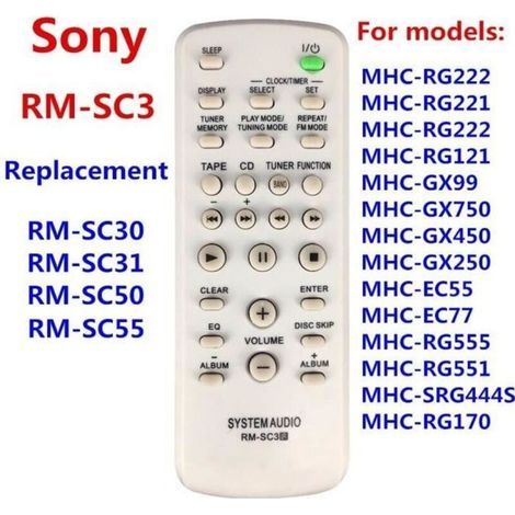 pair RM-SC3 NOUVELLE télécommande pour RM-SC30 RM-SC31RM-SC50 RM-SC55 Pour SONY CD HIFI Système Audio MHC-RG222 MHC-RG221 MHC-RG222 MH