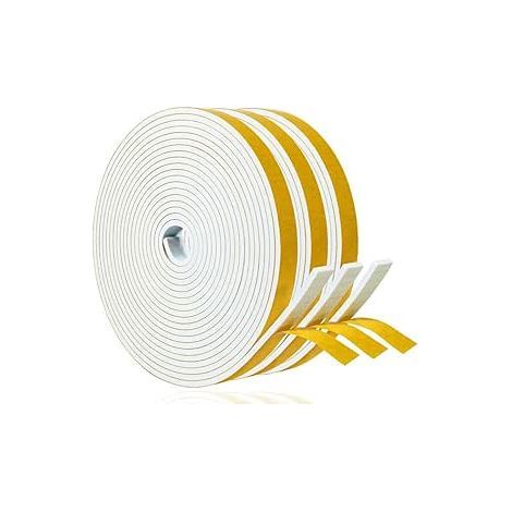 Confezione da 3 guarnizioni isolanti autoadesive, in gommapiuma 9 x 2 mm, lunghezza 20 m, colore bianco, isolanti dal freddo e dal rumore, per finestre e porte. (1/5)