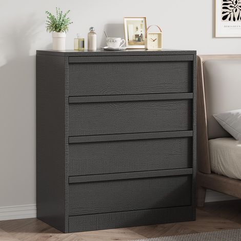 Commode à 4 tiroirs pour chambre à coucher, table de chevet à 4 tiroirs offrant un grand espace de rangement, petite table de chevet moderne pour salon, chambre d'enfant ou entrée – noir (1/5)