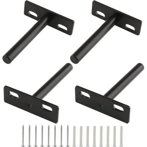 Lot de 4 supports d'étagère flottants de 3 pouces, supports d'étagère aveugles robustes, supports muraux cachés pour étagères flottantes en bois, noir-Étagère murale (1/5)