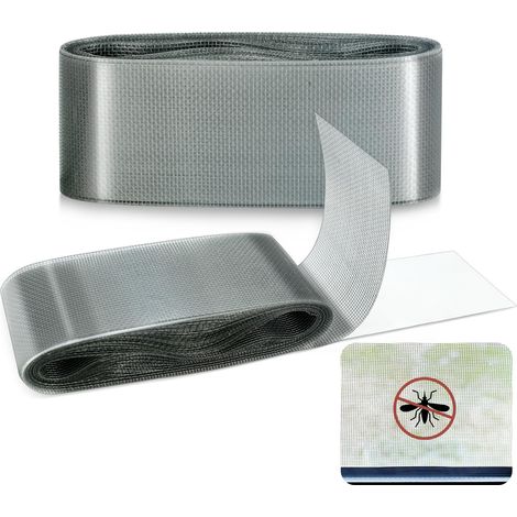 Lot de 2 kits de réparation pour moustiquaire autocollant, 5 cm x 4,5 m, ruban adhésif de réparation pour fenêtre et porte, en fibre de verre, filet en gris, accessoires de moustiquaire (1/5)