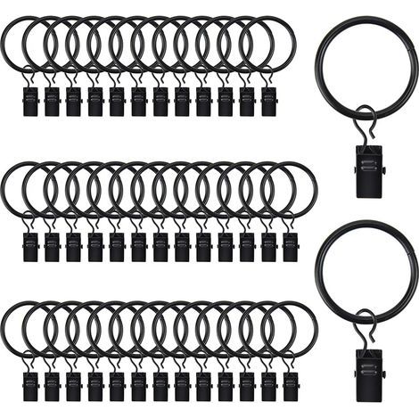 40 Stück Metall-Gardinenringe mit Clips, Metall-Gardinenclipringe für Badezimmer, Fenster, Schlafzimmer (Schwarz) (1/5)