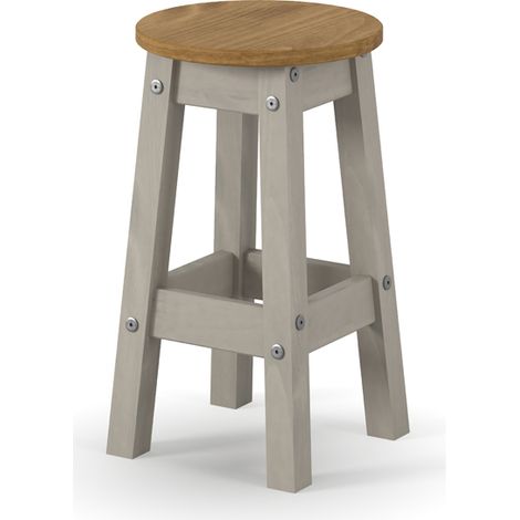 Low Round Breakfast Stools (Set of 2) - Pine - L32 x W32 x H50.8 cm - Grey/Antique Waxed Pine - Flat Packed