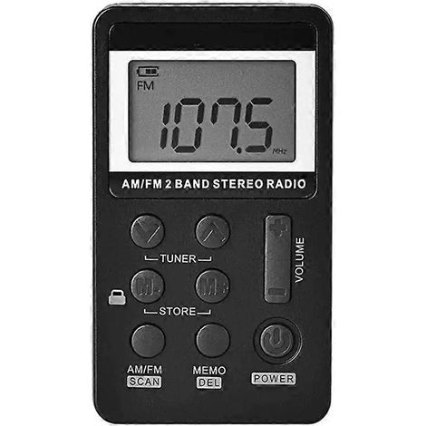 Radio de poche portable HanRongDa Mini Radio AM/FM stéréo double bande avec écran LCD, écouteurs et batterie rechargeable A (1/5)
