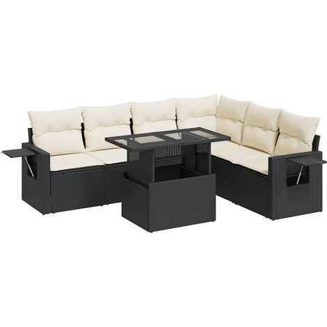 Maison Exclusive - 7-tlg. Garten-Sofagarnitur mit Kissen Schwarz (1/5)