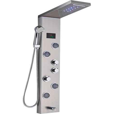 Ensemble de douche mitigeur thermostatique intelli Panneau de douche à lumière LED, ensemble de robinet de douche à affichage numérique cascade pluie, système de douche mitigeur de colonne de salle de (1/5)