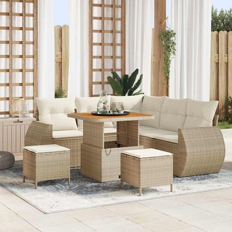 Ensemble salon de jardin 8 pièces en polyrotin beige, canapé modulable avec table, 65.8kg - PANGIVO (1/5)