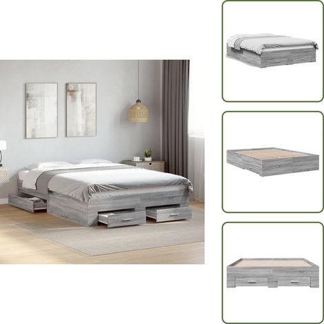 The Living Store Cadre de lit avec tiroirs sans matelas sonoma gris 120x190 cm - Lit Double - Cadre De Lit - Lit Avec Tiroirs - Meuble De Chambre - Design Moderne (1/5)