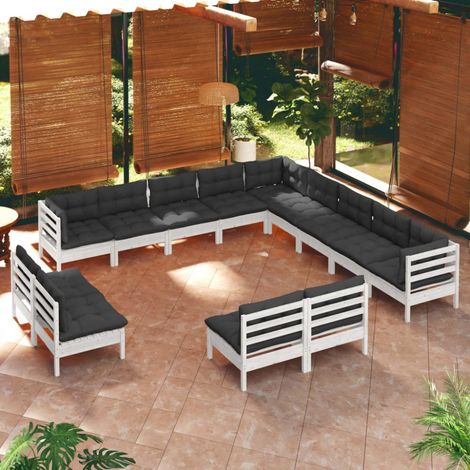 13-tlg. Garten-Lounge-Set mit Kissen Weiß Massivholz Kiefer vidaXL (1/5)