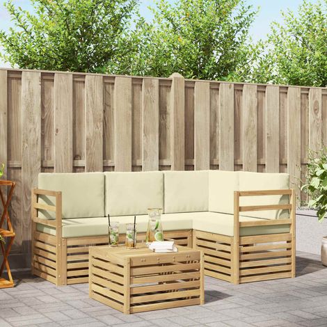 vidaXL Outdoor-Sofagarnitur mit Kissen 5 pcs Weiß und Creme Polyester (1/5)