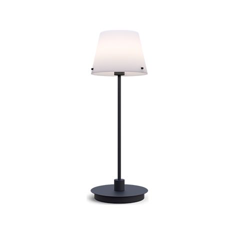 Gil il Grande Lampe de table avec abat-jour conique rond noir, verre opale, interrupteur sur cordon 1x G9